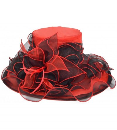 Sun Hats Ladies Kentucky Derby Church Hat Wide Brim Leaf Flower Bridal Dress Hat s037 - Red&black - CT12CV36HHZ $20.55