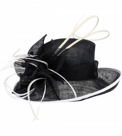Sun Hats Women's Feather Quill Decorated Flower Wide Brim Sinamay Hat - Black - C618R6CTZOW $84.67