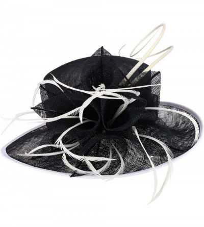 Sun Hats Women's Feather Quill Decorated Flower Wide Brim Sinamay Hat - Black - C618R6CTZOW $39.51