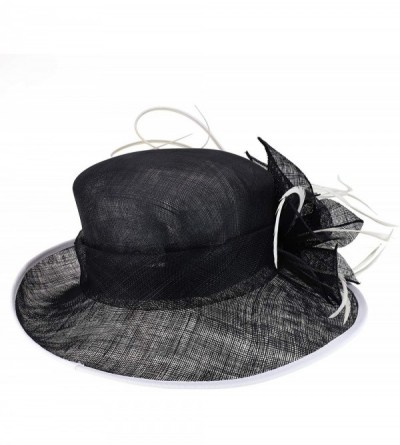 Sun Hats Women's Feather Quill Decorated Flower Wide Brim Sinamay Hat - Black - C618R6CTZOW $39.51