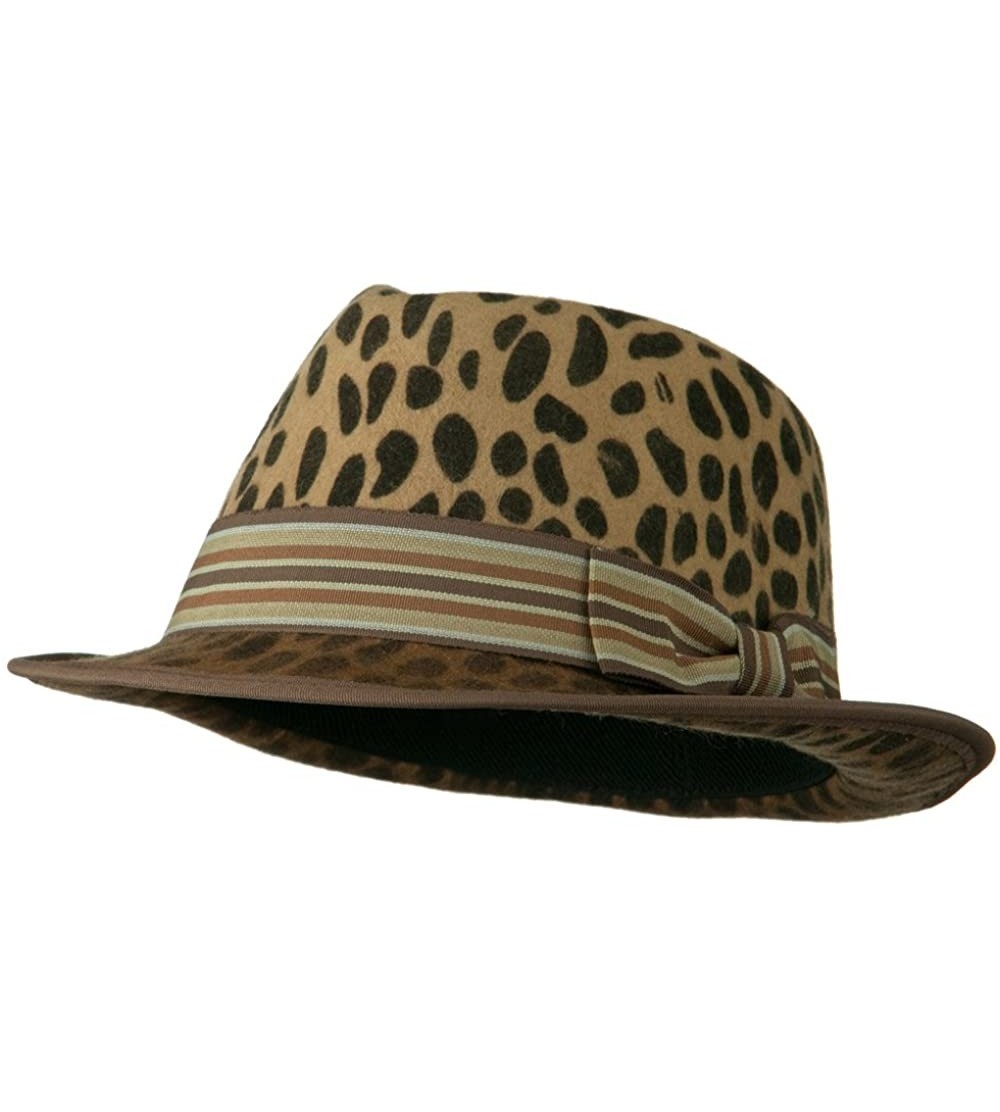 Fedoras Woman's Animal Print Striped Ribbon Fedora Hat - Leopard W18S38F - CT11BKA10ZT $31.62