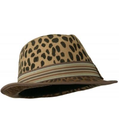 Fedoras Woman's Animal Print Striped Ribbon Fedora Hat - Leopard W18S38F - CT11BKA10ZT $31.62