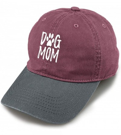 Baseball Caps Unisex Dog Mom Vintage Jeans Adjustable Baseball Cap Cotton Denim Dad Hat - Red and Dark Gray - CP18I5QDTYQ $12.10