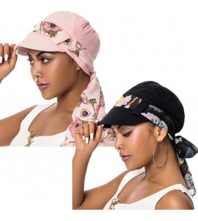 Newsboy Caps Newsboy Cap with Scarf Breathable Bamboo Cotton Lined Chemo Hat for Women of - Black+pink - CE18WWGGQOR $20.15