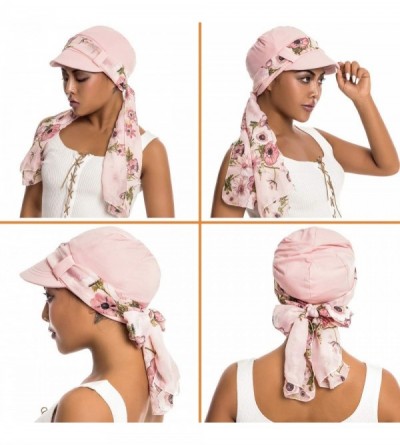 Newsboy Caps Newsboy Cap with Scarf Breathable Bamboo Cotton Lined Chemo Hat for Women of - Black+pink - CE18WWGGQOR $20.15