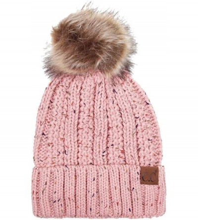 Skullies & Beanies Exclusive Knitted Hat with Fuzzy Lining with Pom Pom - Confetti Indi Pink - CJ18G2ZW3S5 $35.22