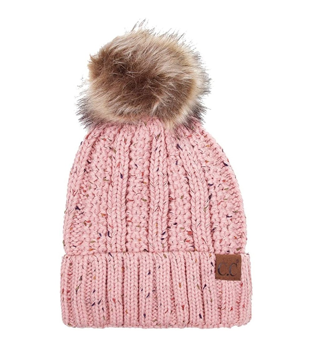 Skullies & Beanies Exclusive Knitted Hat with Fuzzy Lining with Pom Pom - Confetti Indi Pink - CJ18G2ZW3S5 $14.17