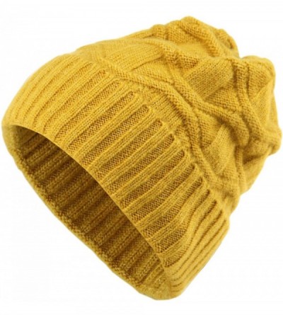 Skullies & Beanies Winter Warm Knitted Beanie Hats Slouchy Skull Cap Velvet Lined Touch Screen Gloves for Men Women - Yellow ...