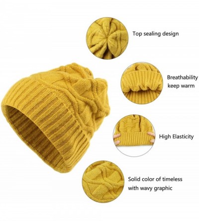 Skullies & Beanies Winter Warm Knitted Beanie Hats Slouchy Skull Cap Velvet Lined Touch Screen Gloves for Men Women - Yellow ...