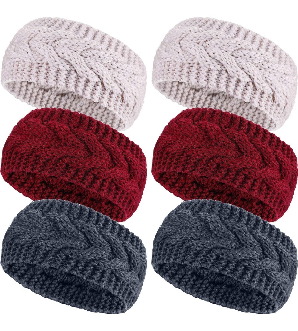 Cold Weather Headbands Headbands Knitted Warmers Suitable - Wine Red- Beige- Dark Gray - CM18M5ST733 $13.30
