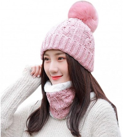 Skullies & Beanies Women Ladies Winter Hats Knit Warm Hat Conjoined Cap Hat Set - Q-pink -(Hat+scarf) - CH18LYXOL87 $12.36