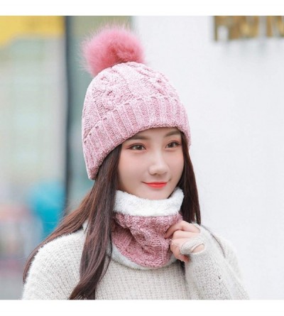 Skullies & Beanies Women Ladies Winter Hats Knit Warm Hat Conjoined Cap Hat Set - Q-pink -(Hat+scarf) - CH18LYXOL87 $12.36