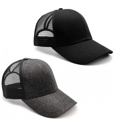 Baseball Caps Ponytail High Buns Ponycaps Baseball Adjustable - 2 Pack Black+glitter Black - CN18R352INL $31.63