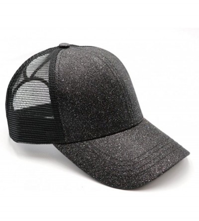 Baseball Caps Ponytail High Buns Ponycaps Baseball Adjustable - 2 Pack Black+glitter Black - CN18R352INL $14.96