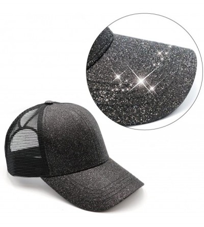 Baseball Caps Ponytail High Buns Ponycaps Baseball Adjustable - 2 Pack Black+glitter Black - CN18R352INL $14.96