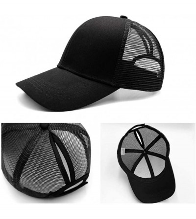 Baseball Caps Ponytail High Buns Ponycaps Baseball Adjustable - 2 Pack Black+glitter Black - CN18R352INL $14.96