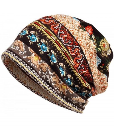 Skullies & Beanies Unisex Print Hat Ruffle Cancer Hat- Cotton Blend Beanie Scarf Collar Turban Head Wrap Cap - Coffee - C918L...