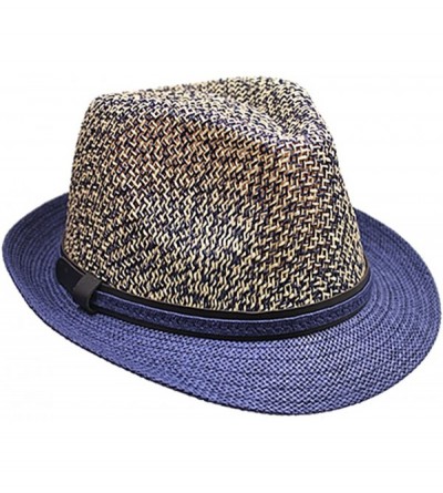 Fedoras Fedora Straw Hat for Mens Women Sun Beach Derby Panama Summer Hats w Brim Black to White - Navy Grey - C1184XLDH0W $2...