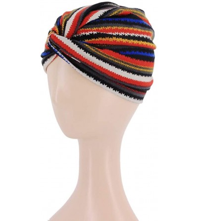 Skullies & Beanies Shiny Metallic Turban Cap Indian Pleated Headwrap Swami Hat Chemo Cap for Women - Red Striped - CB18WYI0HZ...