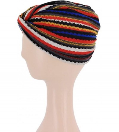 Skullies & Beanies Shiny Metallic Turban Cap Indian Pleated Headwrap Swami Hat Chemo Cap for Women - Red Striped - CB18WYI0HZ...