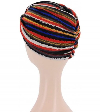 Skullies & Beanies Shiny Metallic Turban Cap Indian Pleated Headwrap Swami Hat Chemo Cap for Women - Red Striped - CB18WYI0HZ...