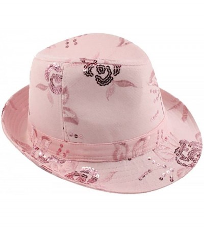 Fedoras Sequin Floral Fedora Hat - Pink - CJ17AYYYQYR $15.19