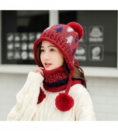 Skullies & Beanies Winter Knitted Earflap Outdoor Snowboard - Wine Red - CD18A9DEE4I $14.37