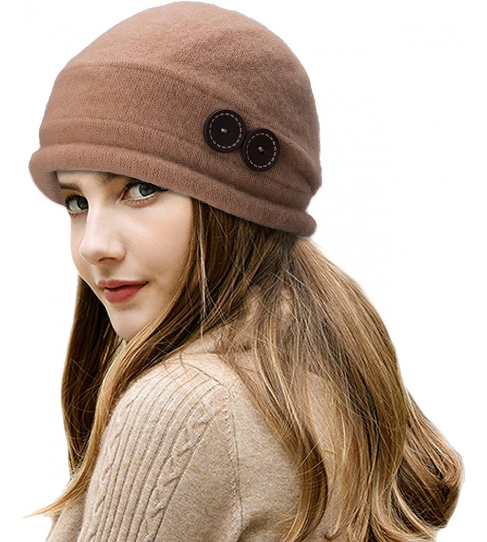 Bucket Hats New Womens 100% Wool Slouchy Wrinkle Button Winter Bucket Cloche Hat T178 - Camel - CO12MODUIRR $9.10