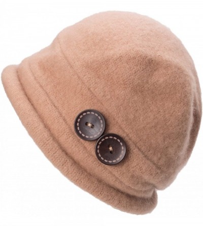 Bucket Hats New Womens 100% Wool Slouchy Wrinkle Button Winter Bucket Cloche Hat T178 - Camel - CO12MODUIRR $9.10