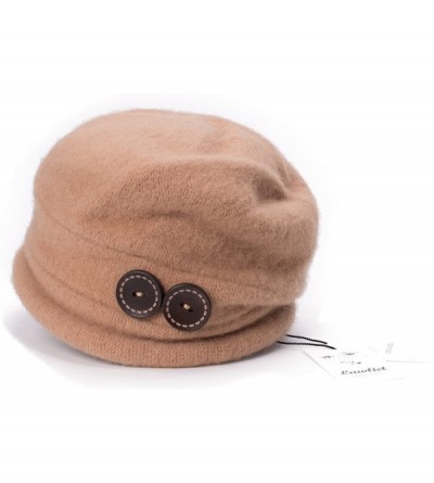 Bucket Hats New Womens 100% Wool Slouchy Wrinkle Button Winter Bucket Cloche Hat T178 - Camel - CO12MODUIRR $9.10