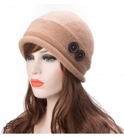 Bucket Hats New Womens 100% Wool Slouchy Wrinkle Button Winter Bucket Cloche Hat T178 - Camel - CO12MODUIRR $9.10