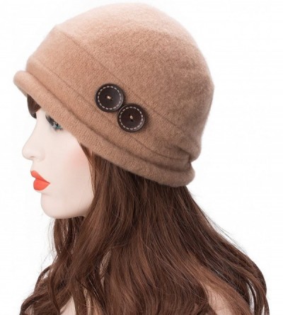 Bucket Hats New Womens 100% Wool Slouchy Wrinkle Button Winter Bucket Cloche Hat T178 - Camel - CO12MODUIRR $9.10