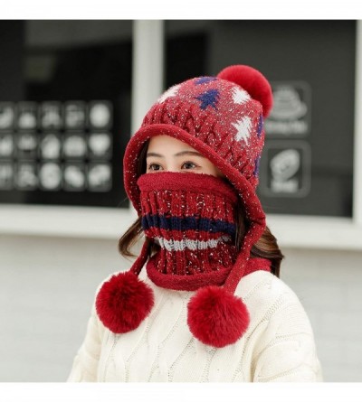 Skullies & Beanies Winter Knitted Earflap Outdoor Snowboard - Wine Red - CD18A9DEE4I $14.37