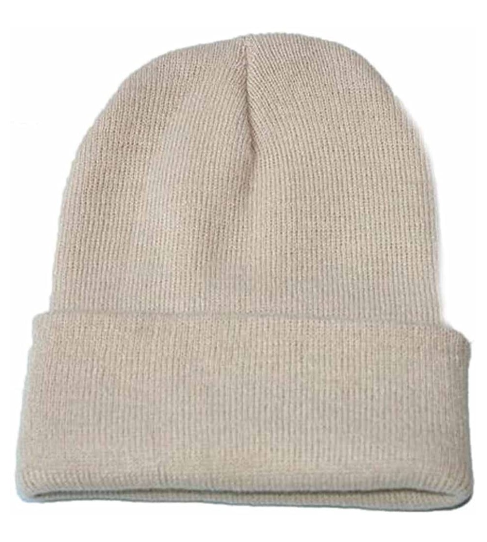 Skullies & Beanies Unisex Cuffed Acrylic Knitting Winter Warm Beanie Caps Soft Slouchy Ski Hat - Khaki - CB18HWO8LMS $10.98