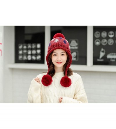 Skullies & Beanies Winter Knitted Earflap Outdoor Snowboard - Wine Red - CD18A9DEE4I $14.37