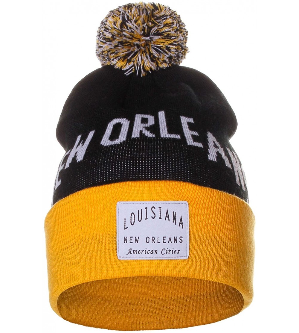 Skullies & Beanies Unisex USA Fashion Arch Cities Pom Pom Knit Hat Cap Beanie - New Orleans Black Yellow - CP12N9R451M $8.74