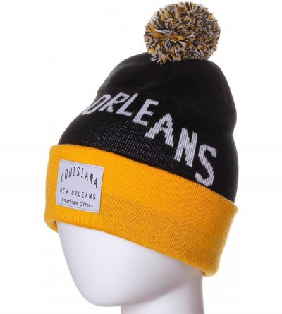 Skullies & Beanies Unisex USA Fashion Arch Cities Pom Pom Knit Hat Cap Beanie - New Orleans Black Yellow - CP12N9R451M $8.74