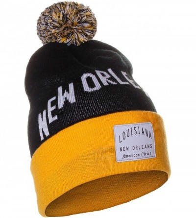 Skullies & Beanies Unisex USA Fashion Arch Cities Pom Pom Knit Hat Cap Beanie - New Orleans Black Yellow - CP12N9R451M $8.74