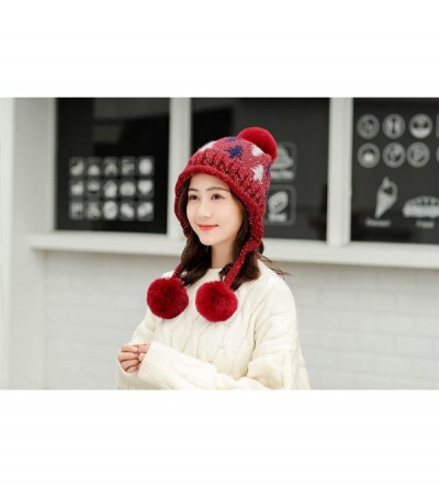 Skullies & Beanies Winter Knitted Earflap Outdoor Snowboard - Wine Red - CD18A9DEE4I $14.37
