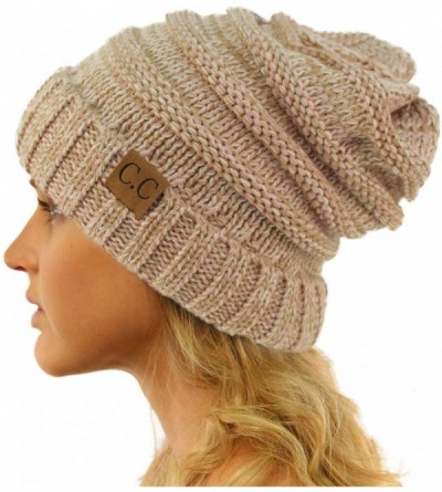 Skullies & Beanies Winter Trendy Warm Oversized Chunky Baggy Stretchy Slouchy Skully Beanie Hat - Mix Pink - CW18HU0DD80 $9.41