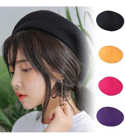 Berets Women Laidies Baggy Beret Made of Faux Wool-Winter Warming Beanie Artist Hat Solid Color Autumn Cap - Coffee - C618Z47...