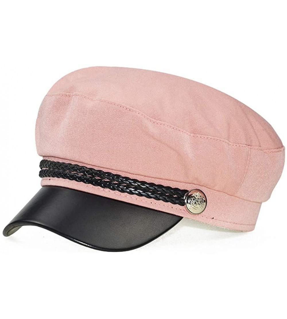 Berets Retro England Style Ladies Womens Girls Beret Baker Boy Peaked Cap Military Hat - Pink - CQ18LL6KY47 $9.92