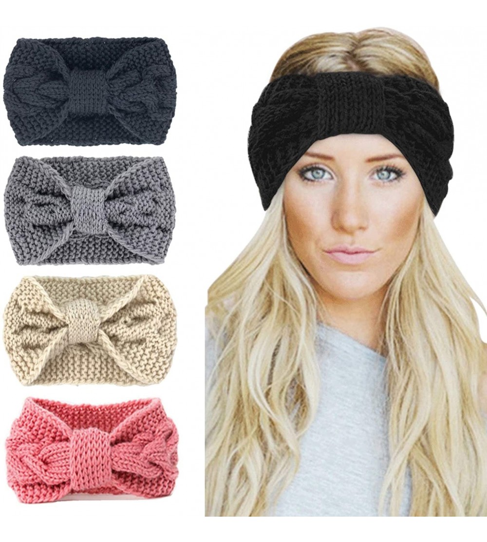 Headbands Womens Winter Knitted Headband - Soft Crochet Bow Twist Hair Band Turban Headwrap Hat Cap Ear Warmer - CB18AS0HYZX ...