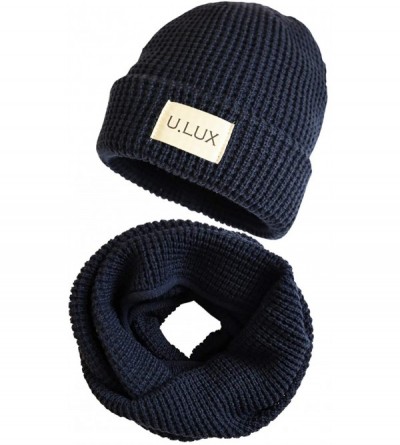 Skullies & Beanies Winter Beanie Hats Scarf Set Warm Knit Hats Skull Cap Neck Warmer Winter Hat Scarf for Men Women - Dark Na...