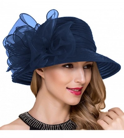 Bucket Hats Lady Church Derby Dress Cloche Hat Fascinator Floral Tea Party Wedding Bucket Hat S051 - Navy - CX18C8EUQMT $48.47