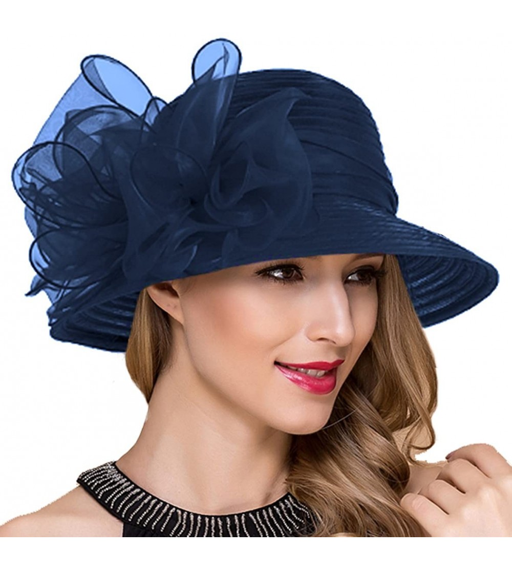 Bucket Hats Lady Church Derby Dress Cloche Hat Fascinator Floral Tea Party Wedding Bucket Hat S051 - Navy - CX18C8EUQMT $18.82