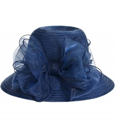Bucket Hats Lady Church Derby Dress Cloche Hat Fascinator Floral Tea Party Wedding Bucket Hat S051 - Navy - CX18C8EUQMT $18.82