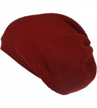 Berets Women Winter Warm Ski Knitted Crochet Baggy Skullies Cap Beret Hat - Br1991burgundy - CT187GDWI34 $12.24