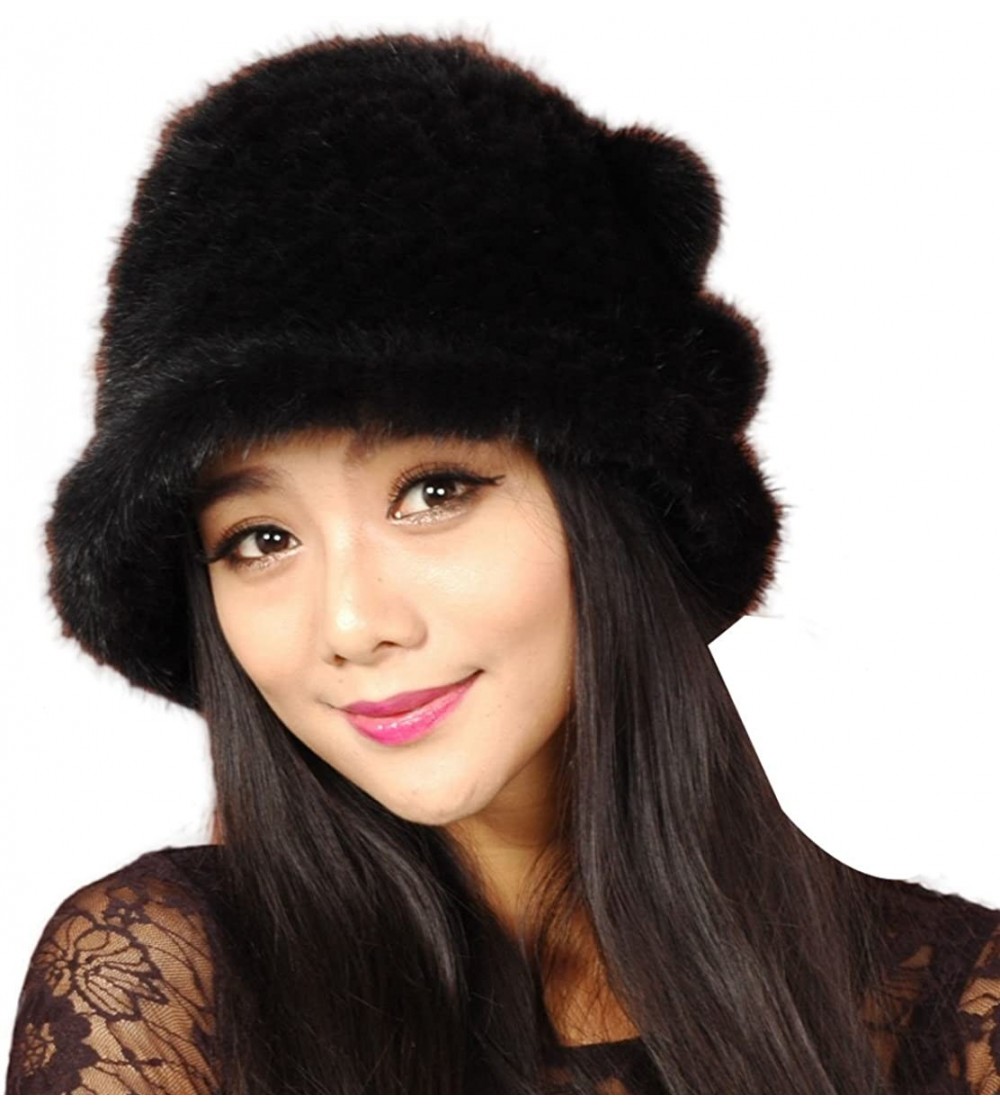 Bucket Hats Women's Mink Fur Floppy Hats Multicolor - Black - CY11MB72ZJL $59.04