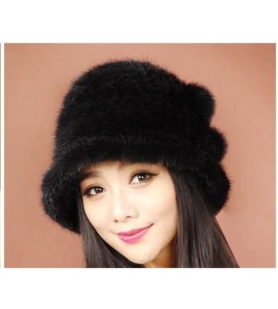 Bucket Hats Women's Mink Fur Floppy Hats Multicolor - Black - CY11MB72ZJL $59.04